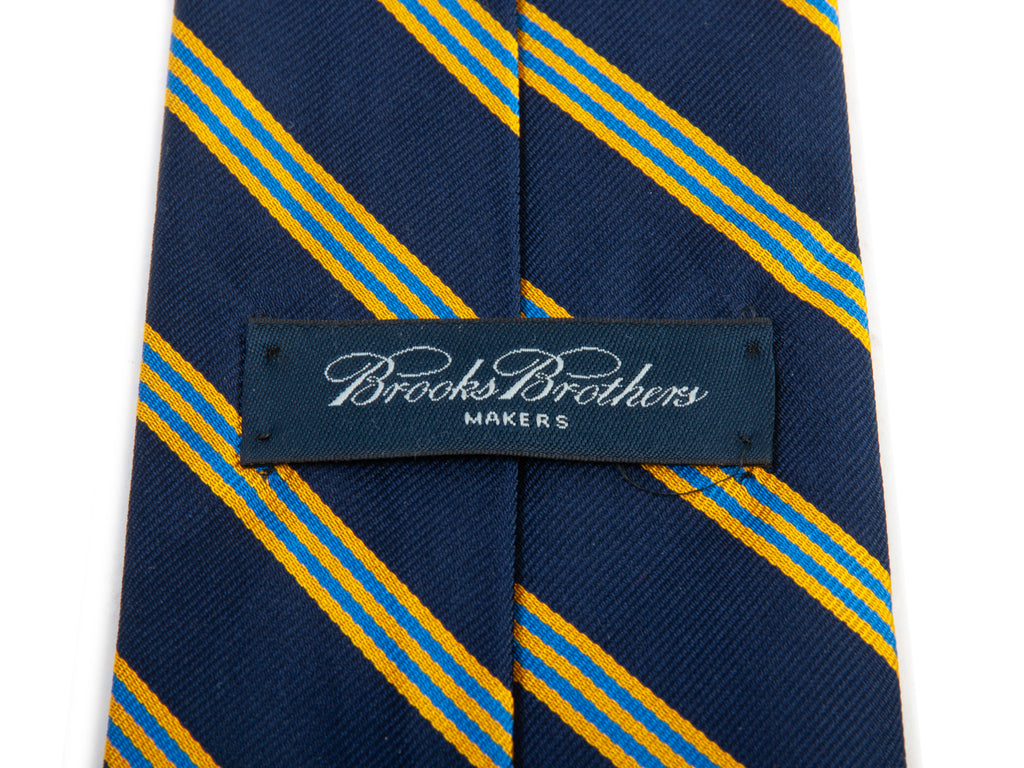 Brooks Brothers Yellow on Navy Blue Striped English Silk Tie