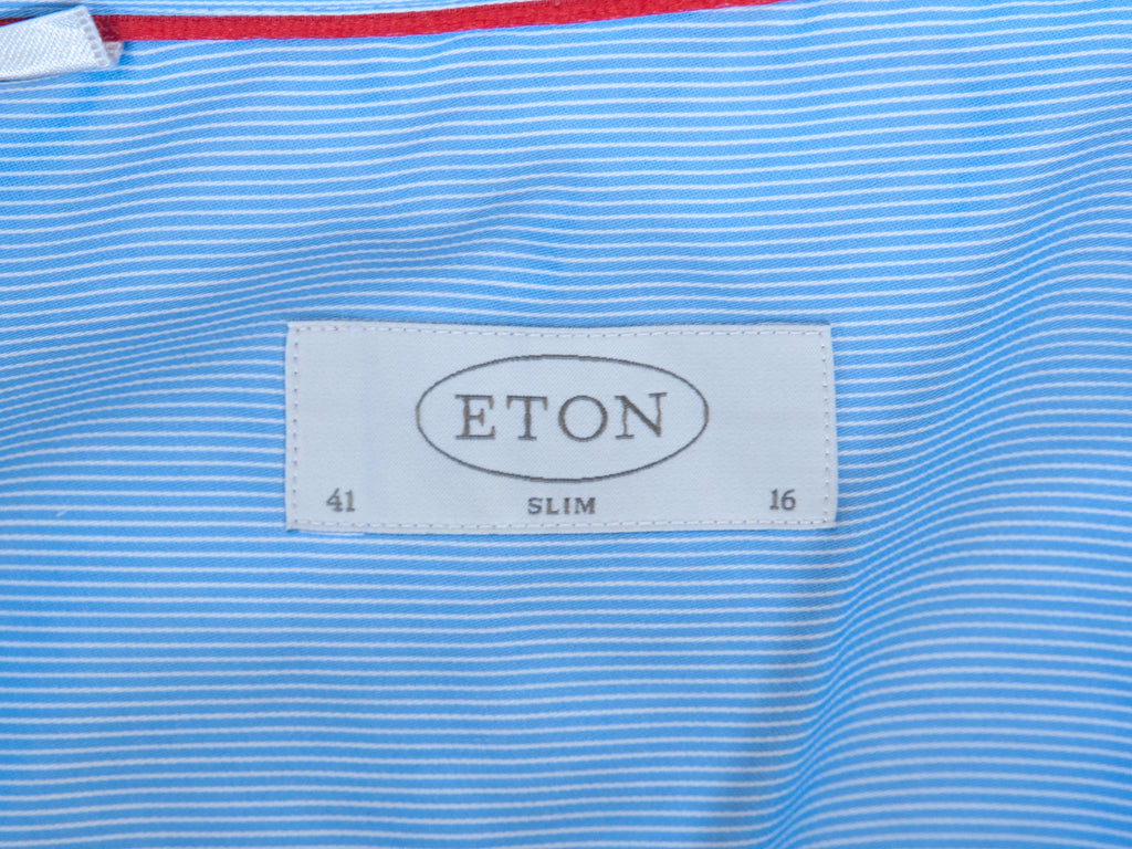 Eton Light Blue Micro Stripe Slim Fit French Cuffed Shirt