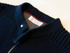 Brunello Cucinelli Navy Blue Cable Knit Full Zip Cardigan Sweater