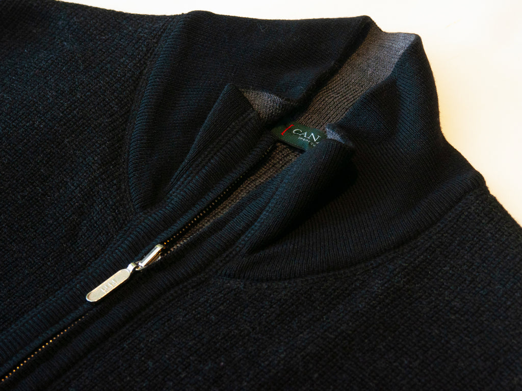 Canali Sportswear Black Full Zip Merino Wool Sweater