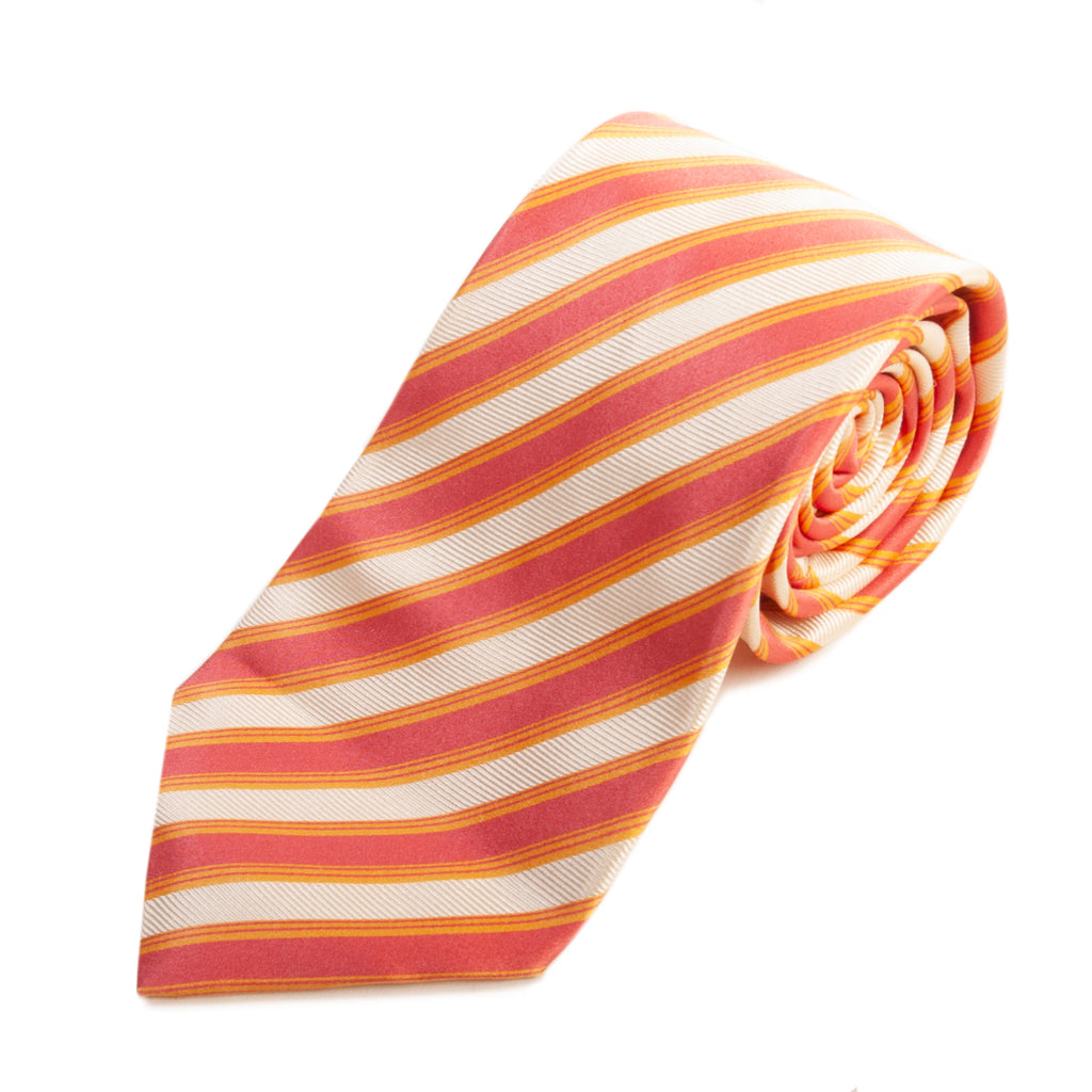 Kiton Orange on Pale Yellow Striped Silk Tie