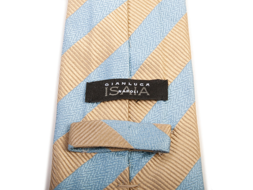 Isaia Blue on Gold Stripe 7 Fold Silk Tie