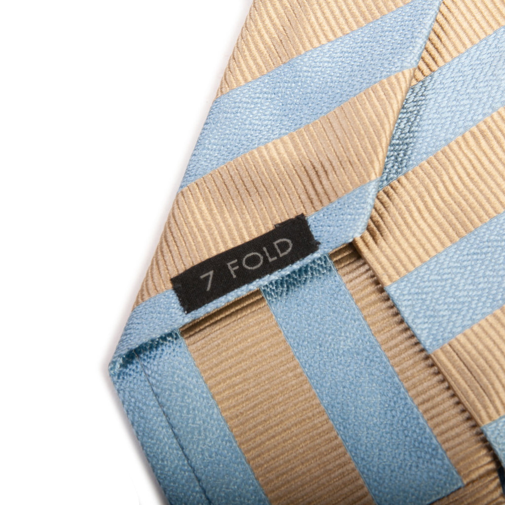 Isaia Blue on Gold Stripe 7 Fold Silk Tie