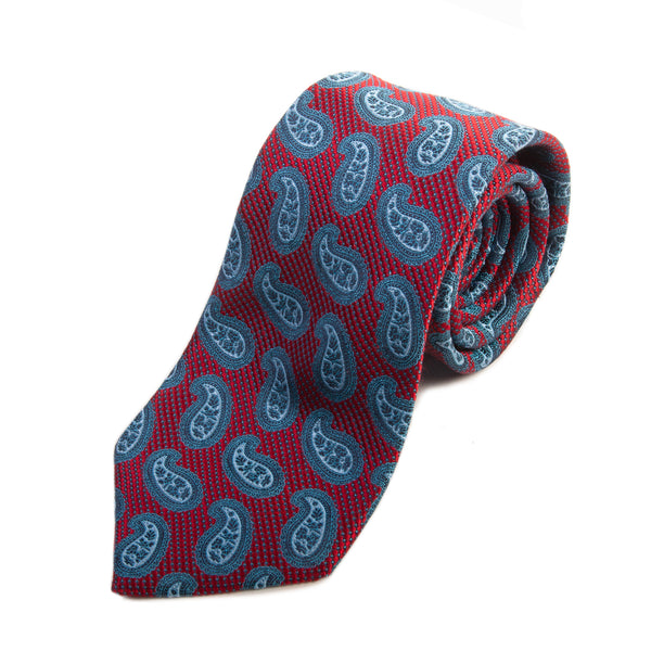 Ermenegildo Zegna Blue on Red Paisley Silk Tie