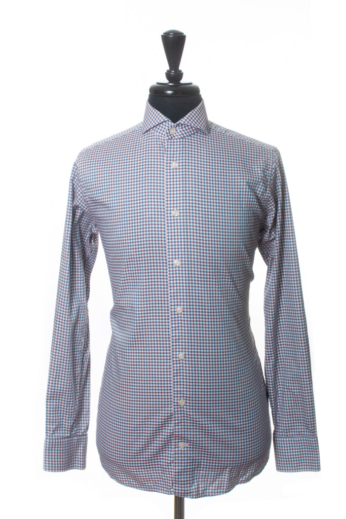 Eton Brown and Blue Checked Slim Fit Oxford Shirt