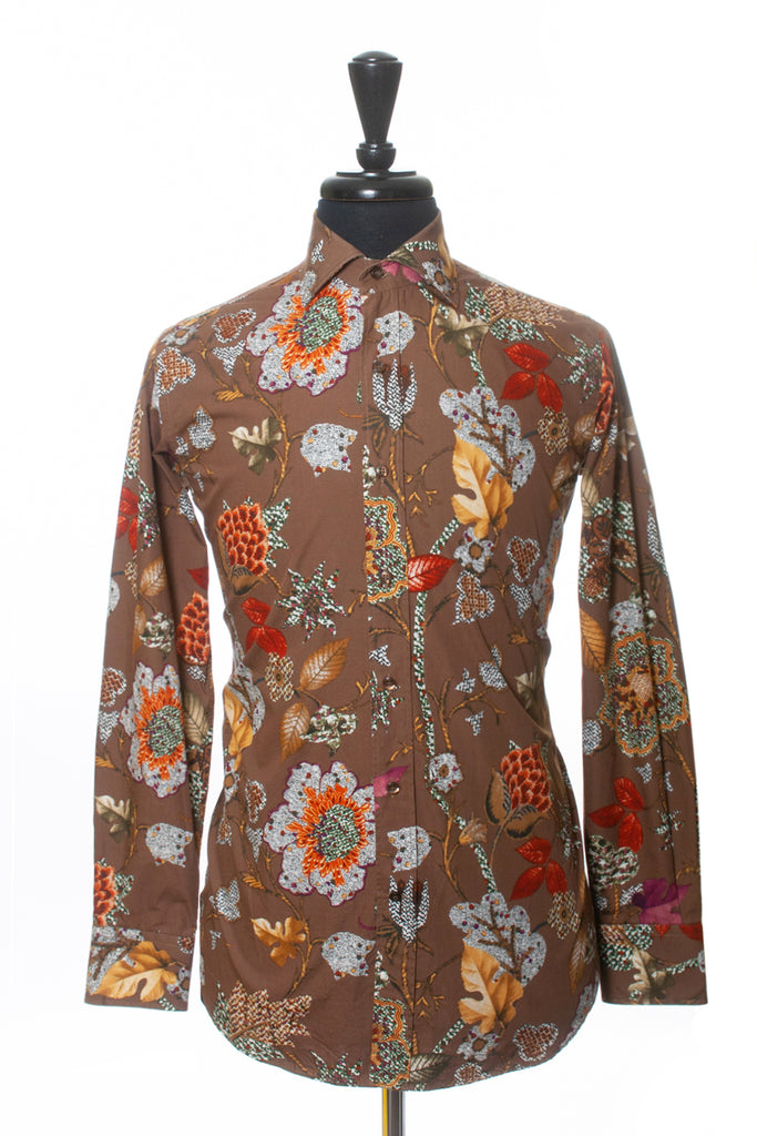 Etro Milano Brown Floral Print Shirt