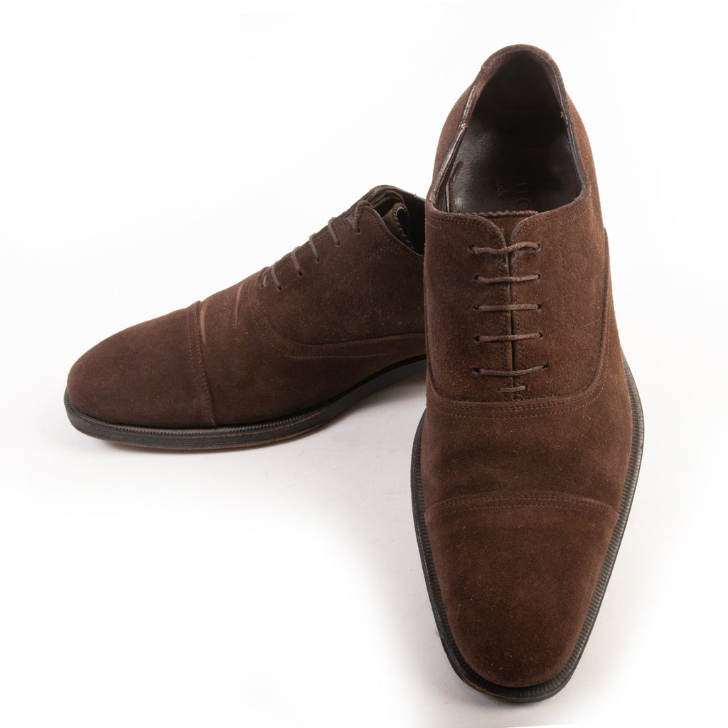 Gucci Brown Suede Cap Toe Oxford Shoes