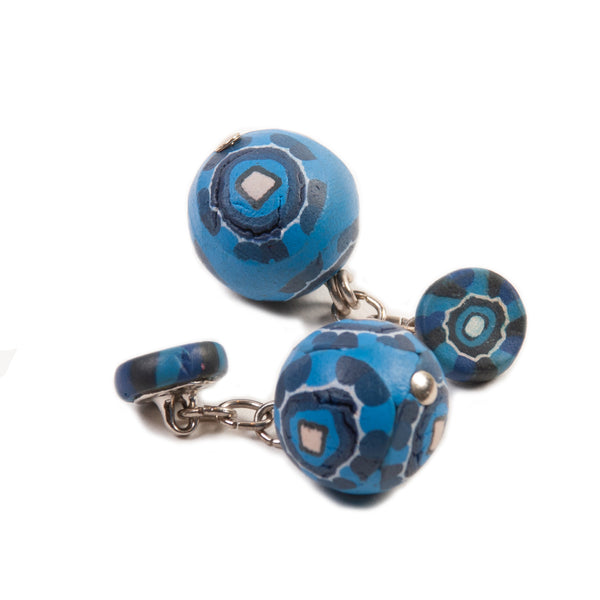 Etro Blue Patterned Ball and Chain Cufflinks