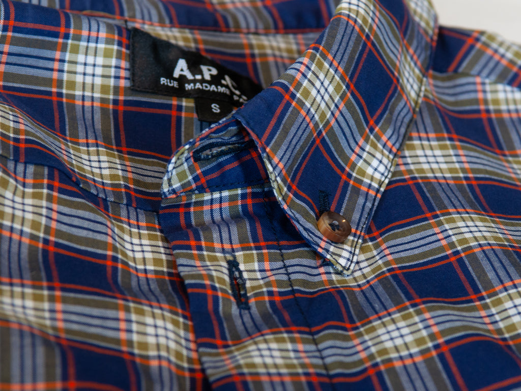 A.P.C. Blue Plaid Button Down Shirt