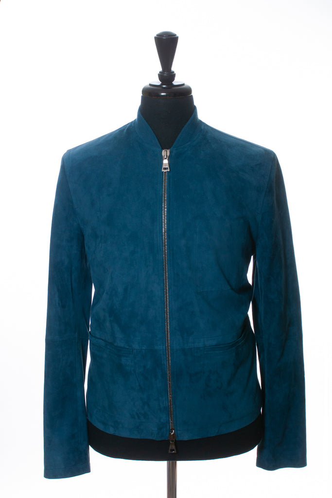 John Varvatos Usa Suede Racer Jacket in Blue for Men | Lyst