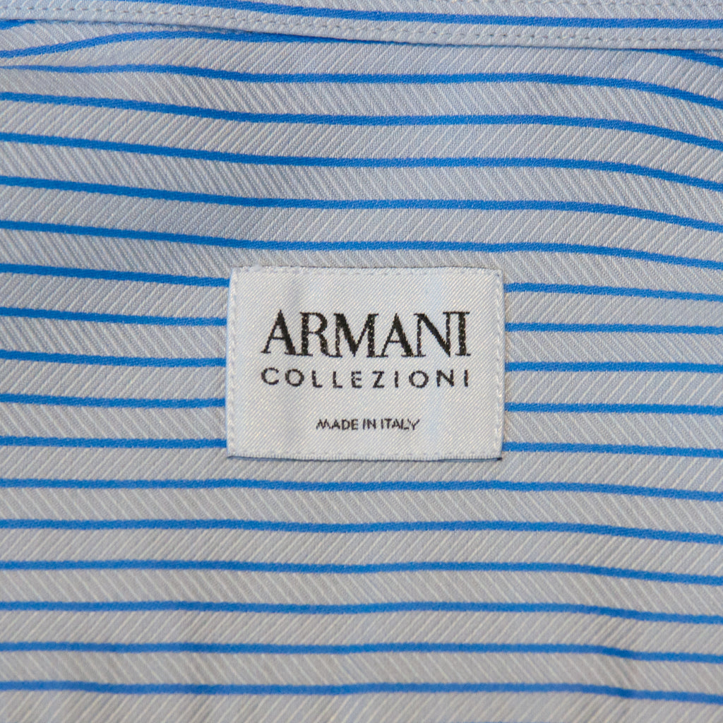 Armani Collezioni Blue Herringbone Striped Shirt