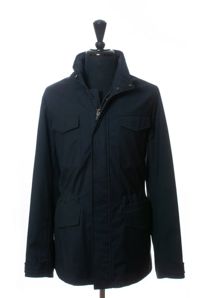 Pal Zileri Navy Blue Waterproof Wool Coat