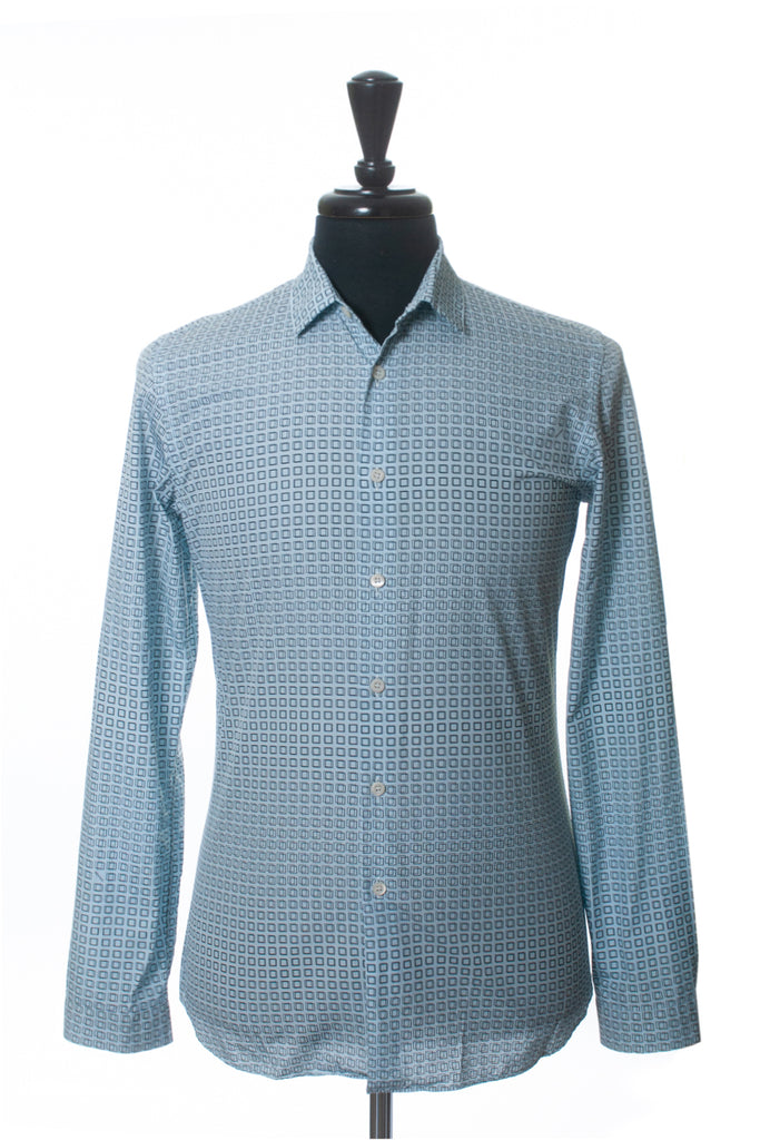 Prada Blue Geometric Print Shirt