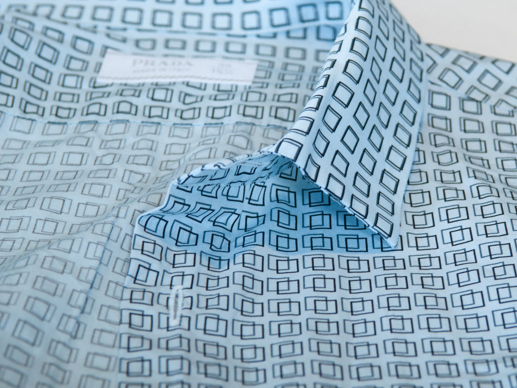 Prada Blue Geometric Print Shirt