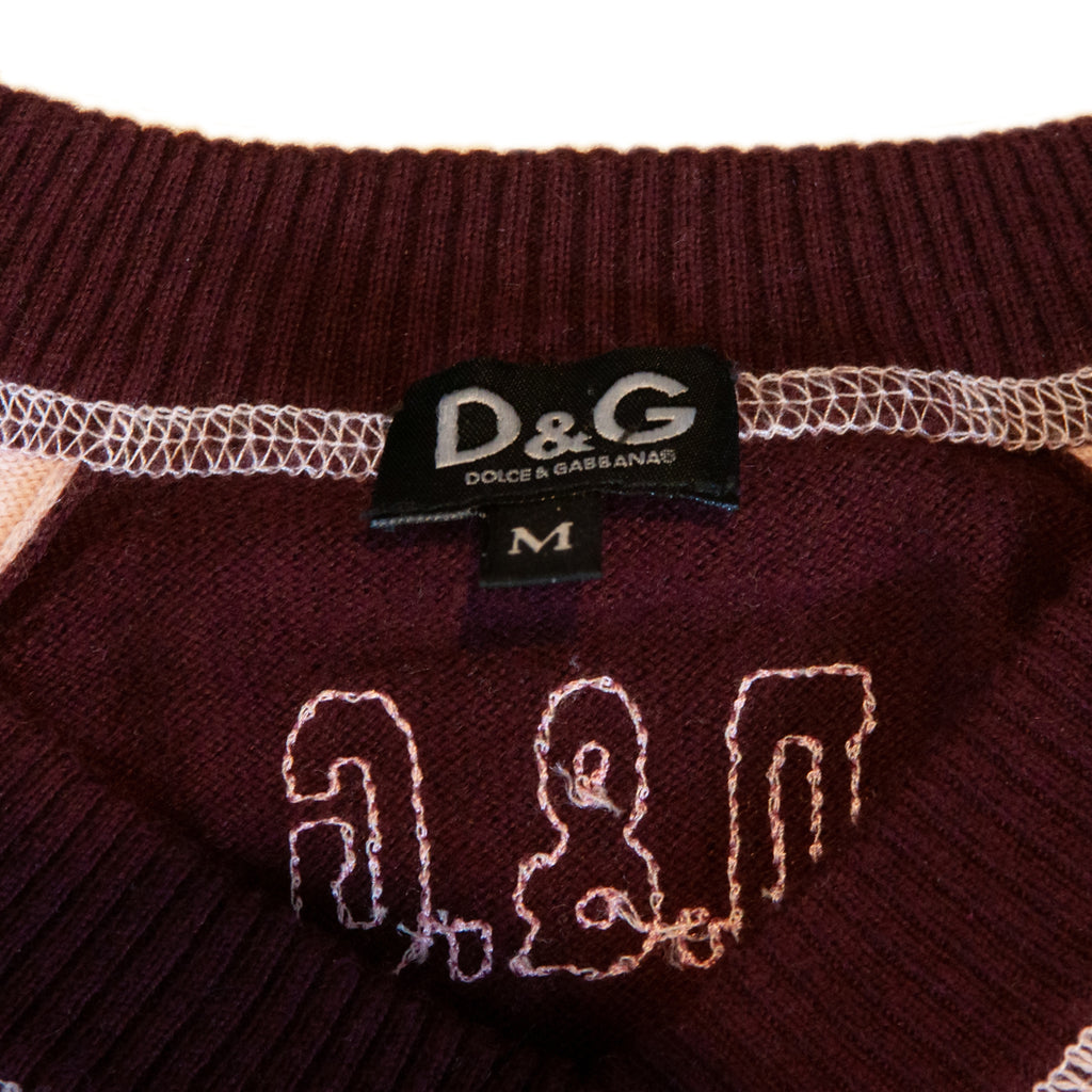 Dolce & Gabbana Maroon Cashmere Blend V-Neck Sweater