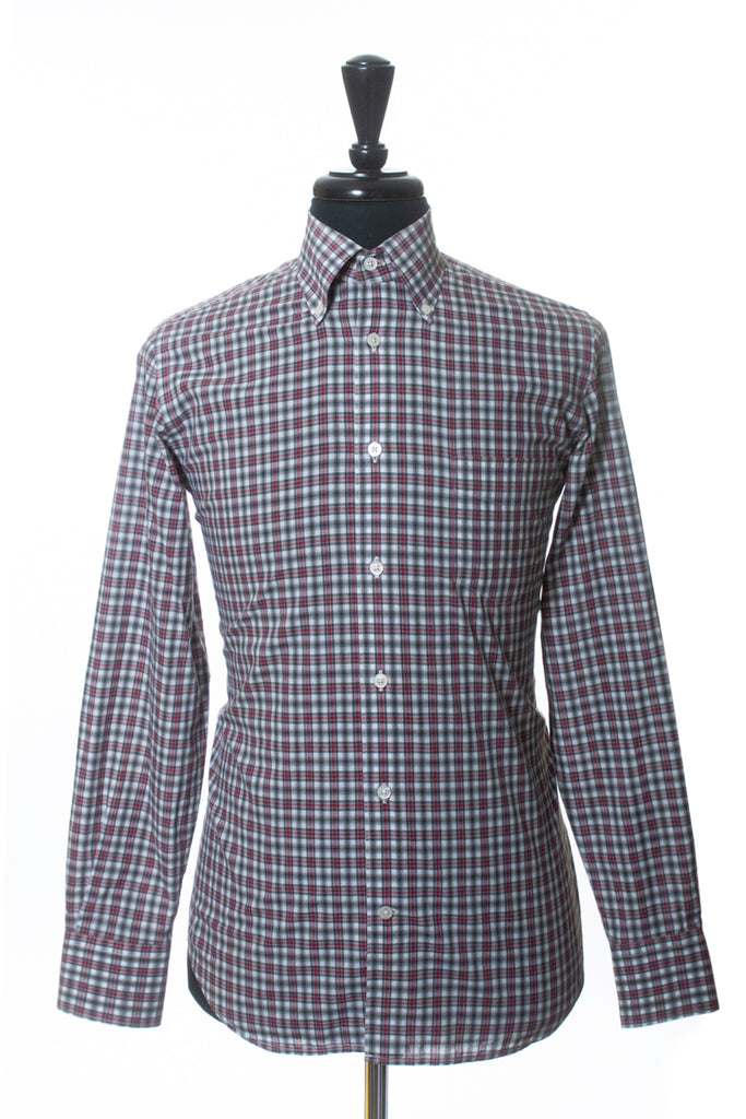 Canali Red Check Casual Button Down Shirt