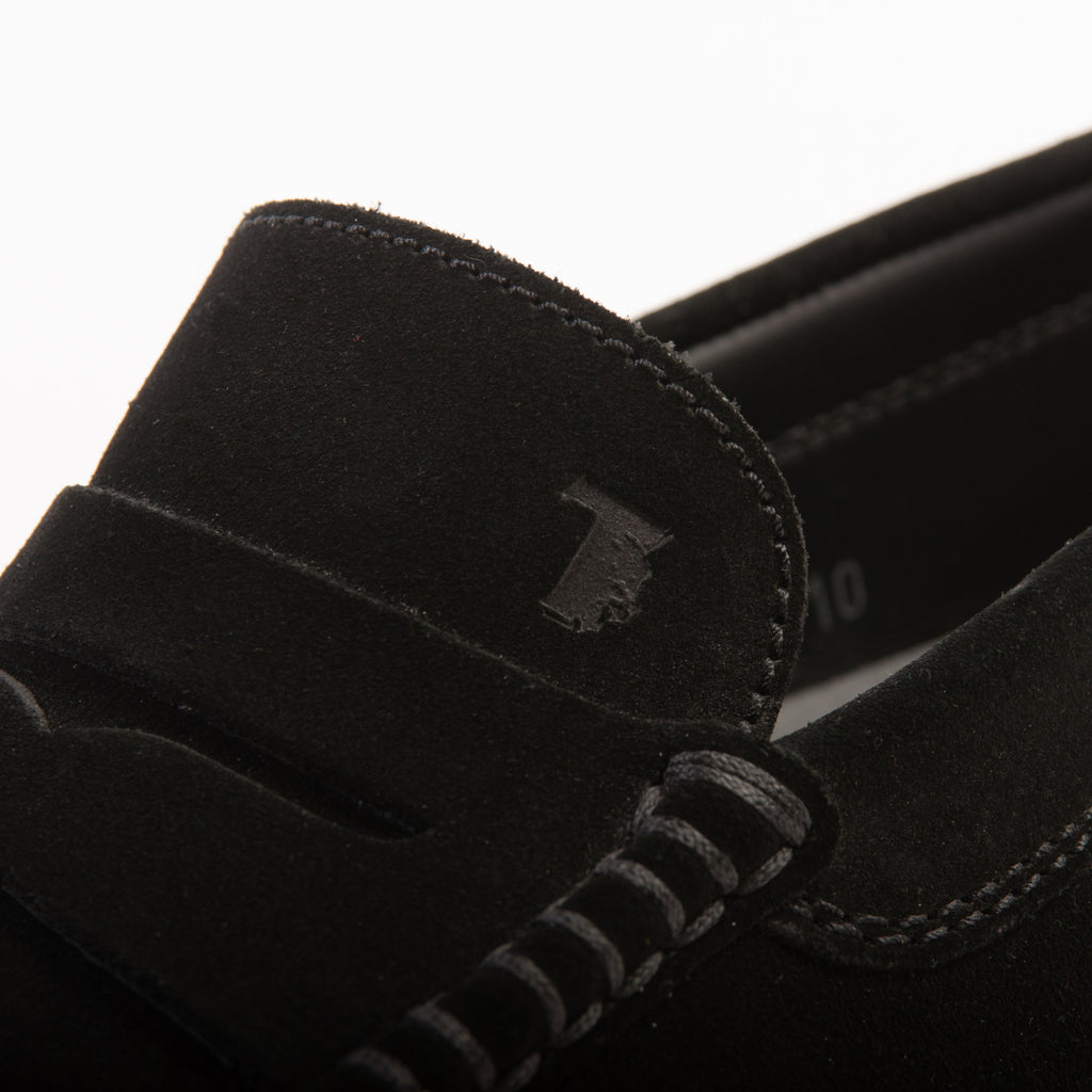 Tod’s Black Suede Penny Loafers