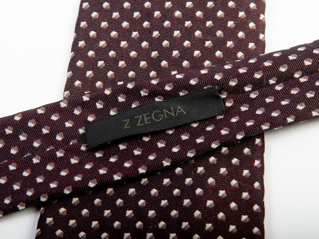 ZZegna Brown Dotted Geometric Cotton Blend Tie