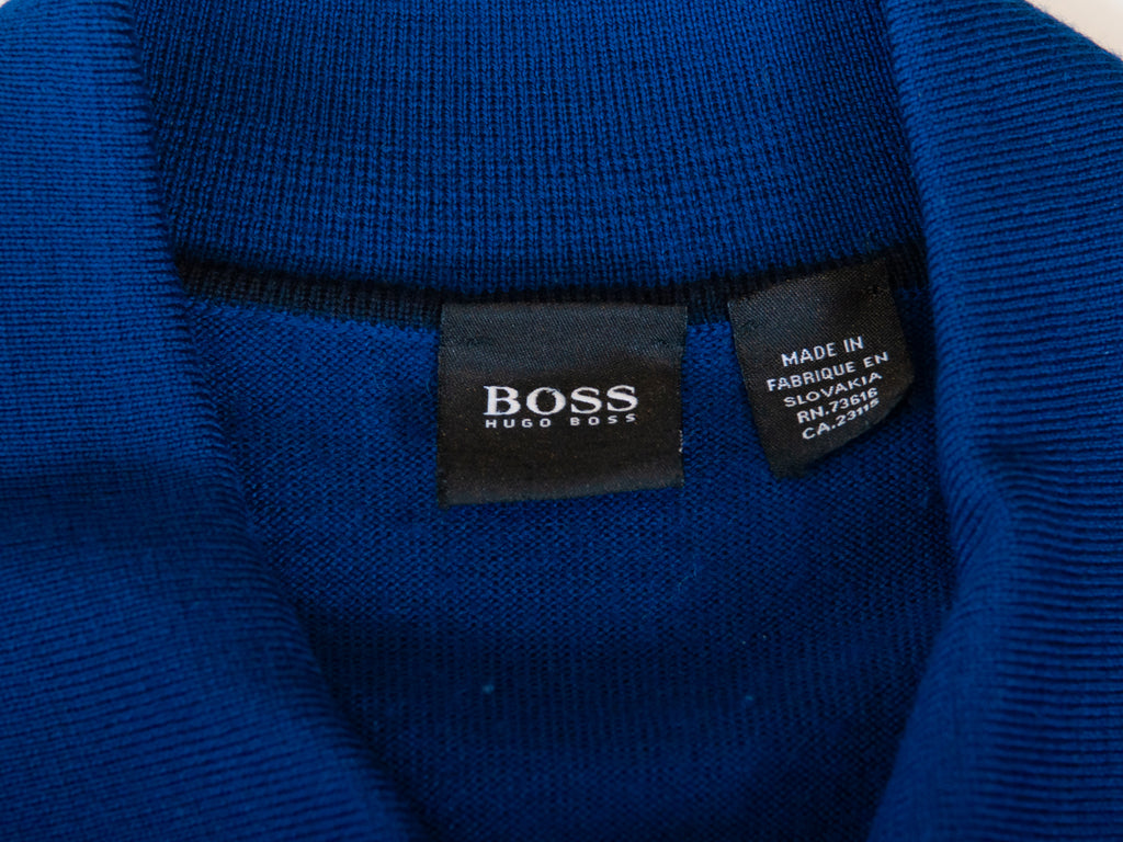 Hugo Boss Blue Knit Banet Collared Sweater