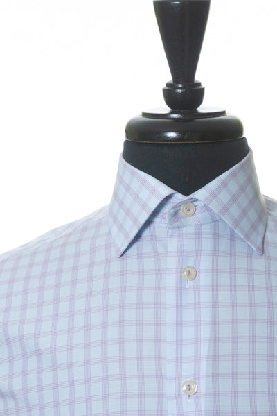 Eton Lilac on Blue Check Contemporary Fit Signature Twill Shirt