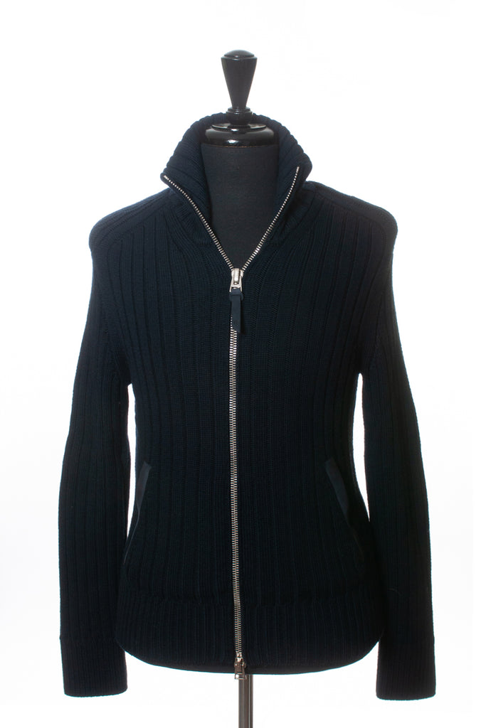 Tom Ford Navy Blue Full Zip Cable Knit Cardigan