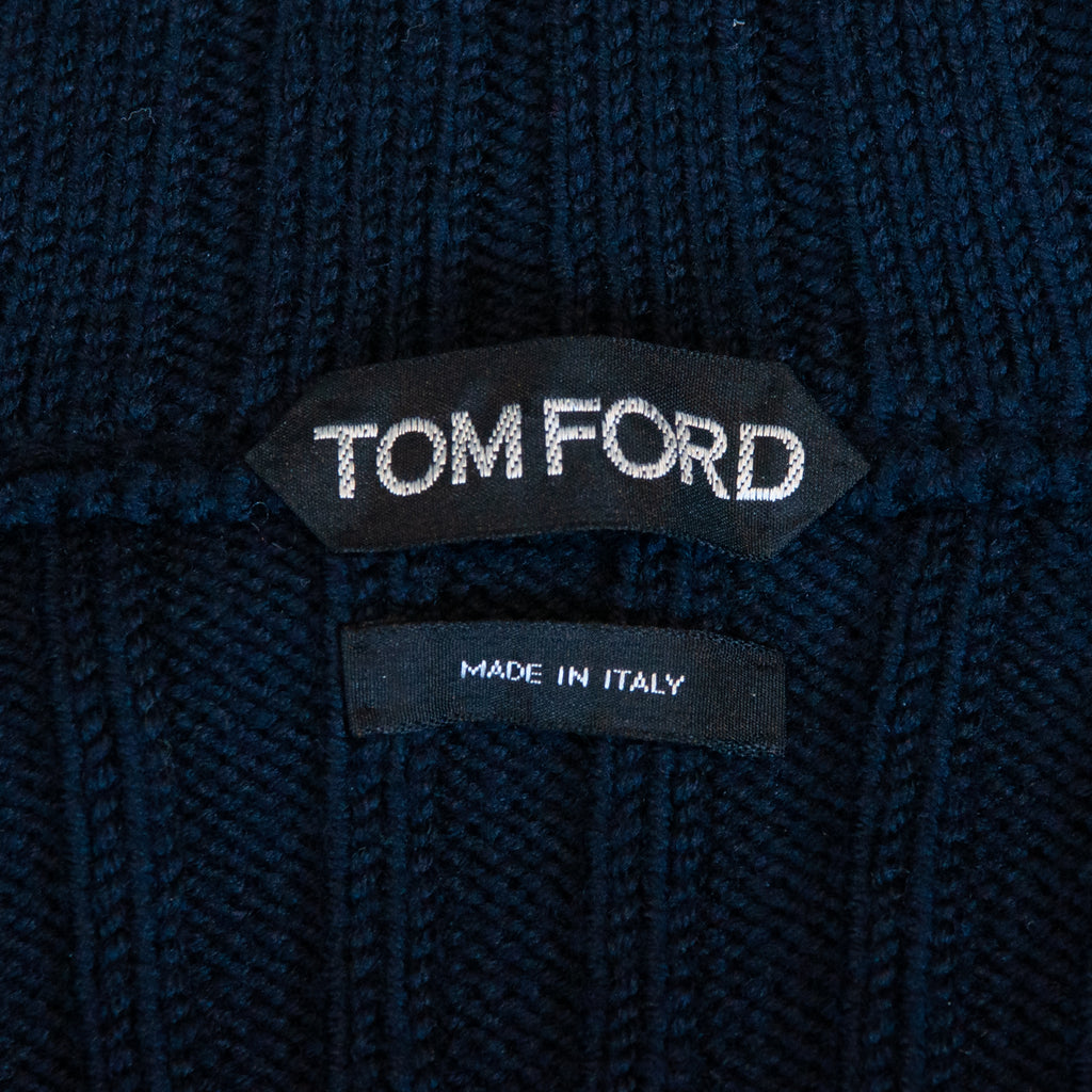 Tom Ford Navy Blue Full Zip Cable Knit Cardigan