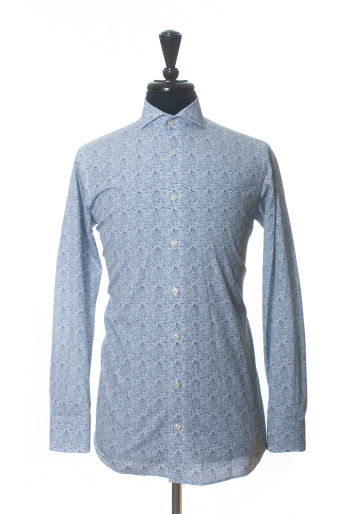 Eton Blue Paisley Print Contemporary Fit Poplin Shirt