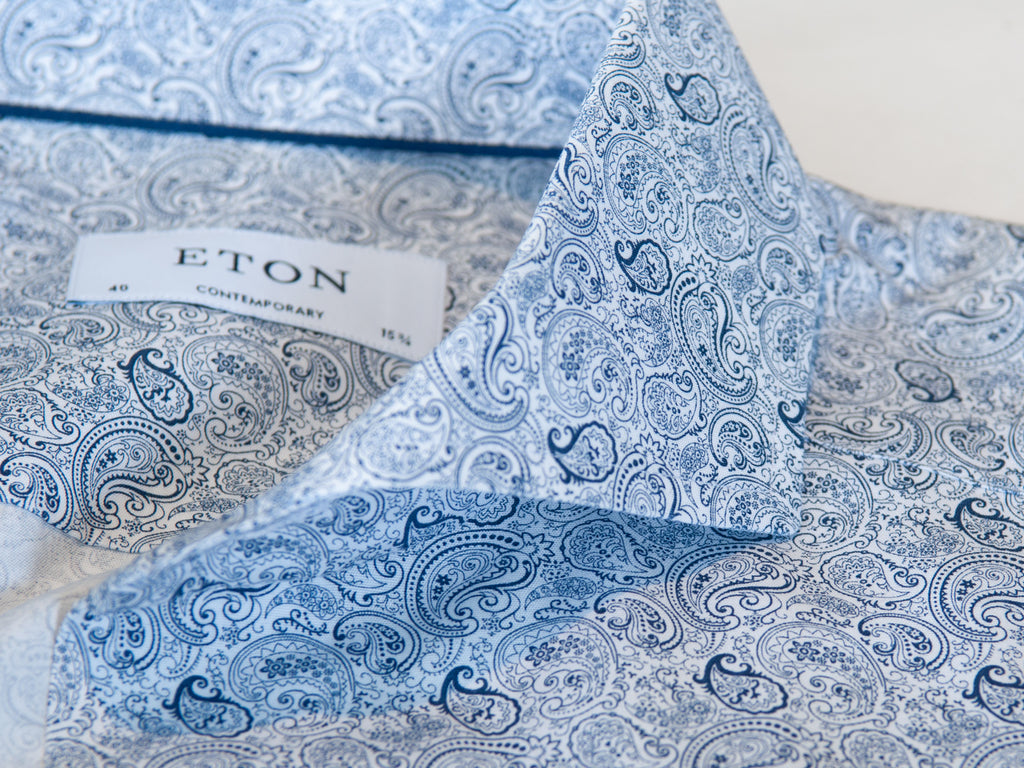 Eton Blue Paisley Print Contemporary Fit Poplin Shirt