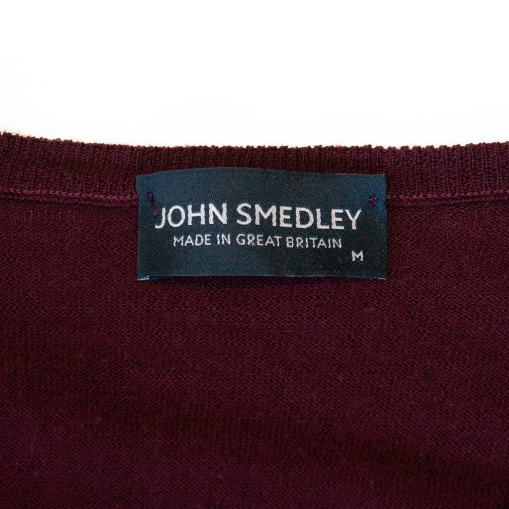 John Smedley Burgundy Merino Wool V-Neck Sweater
