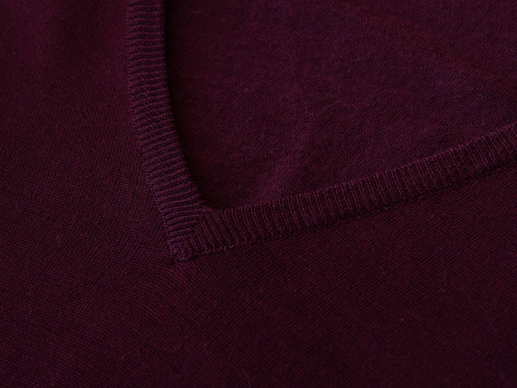 John Smedley Burgundy Merino Wool V-Neck Sweater