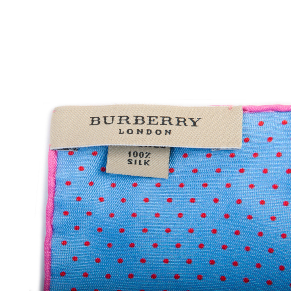 Burberry Pink on Blue Polka Dot Print Pocket Square