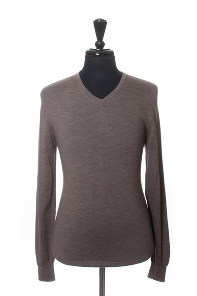 SuitSupply Light Brown Merino Wool V-Neck Sweater