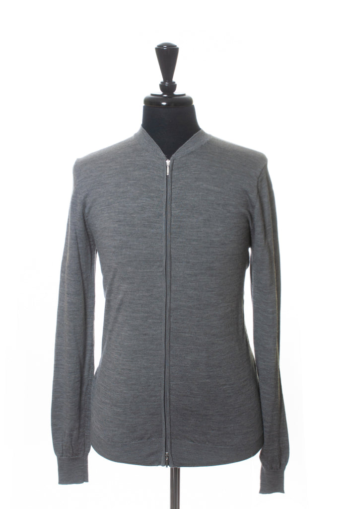 SuitSupply Gray Merino Wool Full Zip Sweater