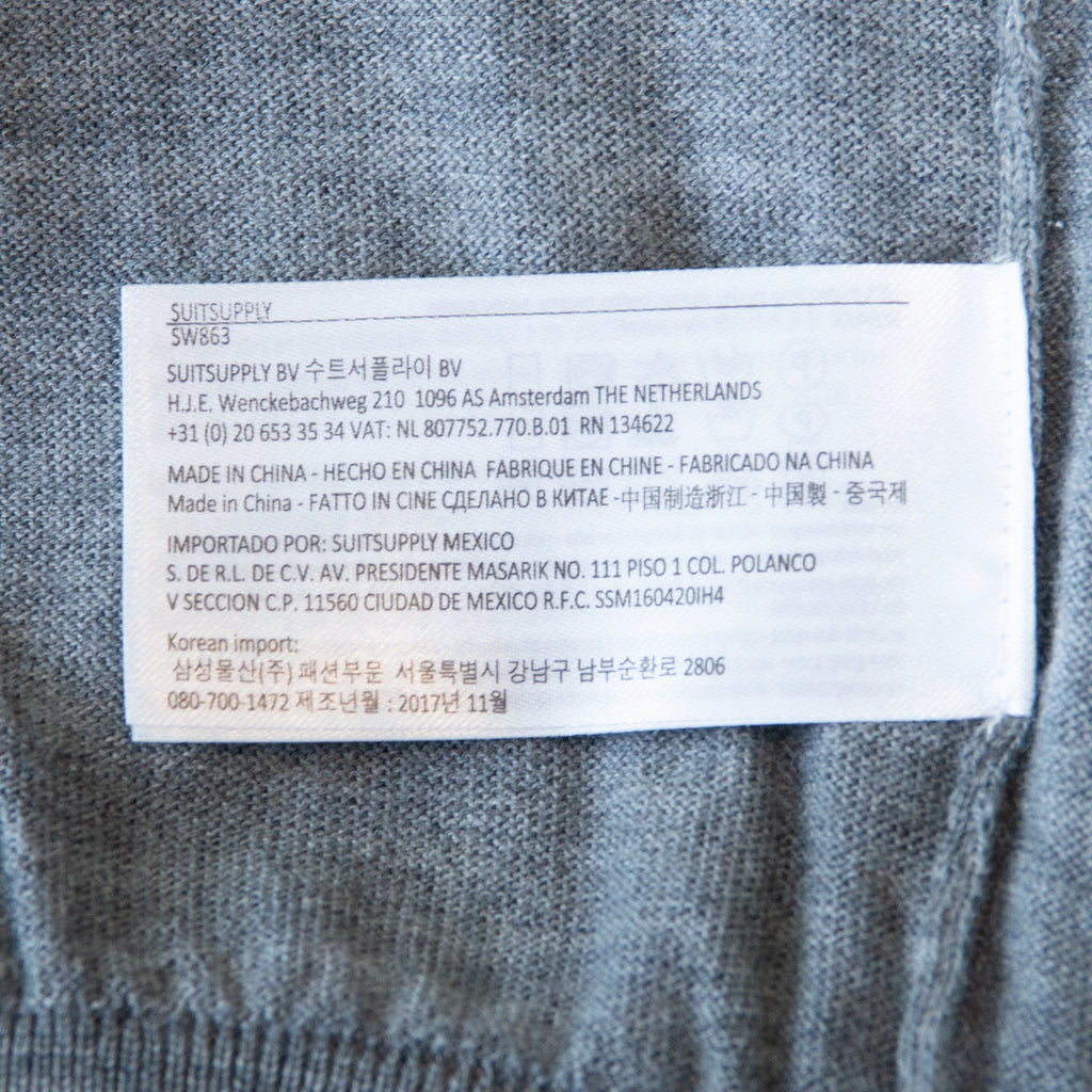 SuitSupply Gray Merino Wool Full Zip Sweater