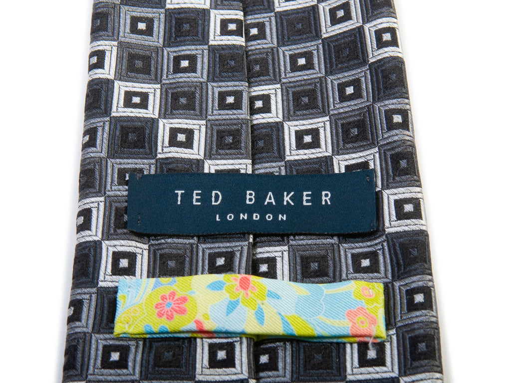 Ted Baker Black and Gray Geometric Patterned Tie