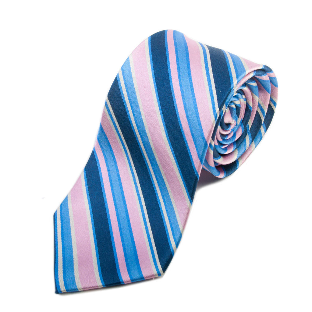 Neiman Marcus Pink and Blue Striped Silk Tie