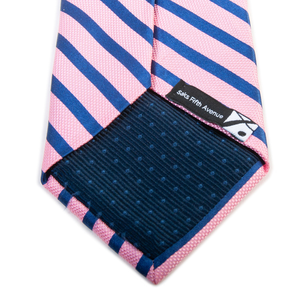 Saks Fifth Avenue Pink on Navy Blue Striped Tie