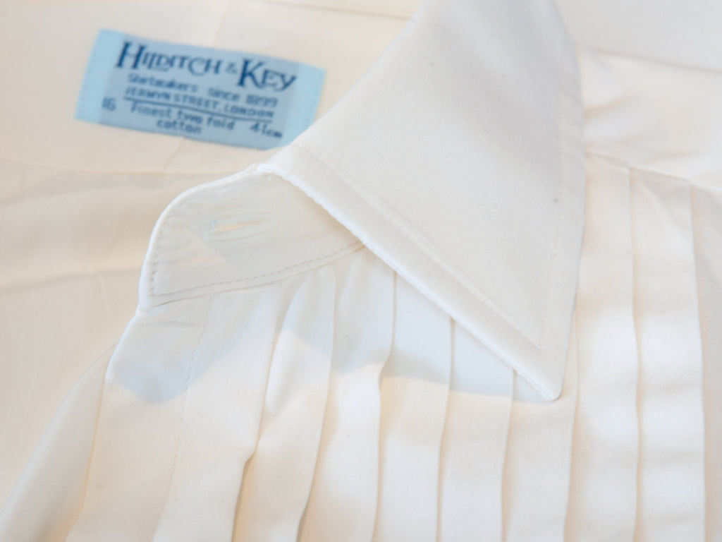 Hilditch & Key Cream Cotton French Cuffed Tuxedo Shirt