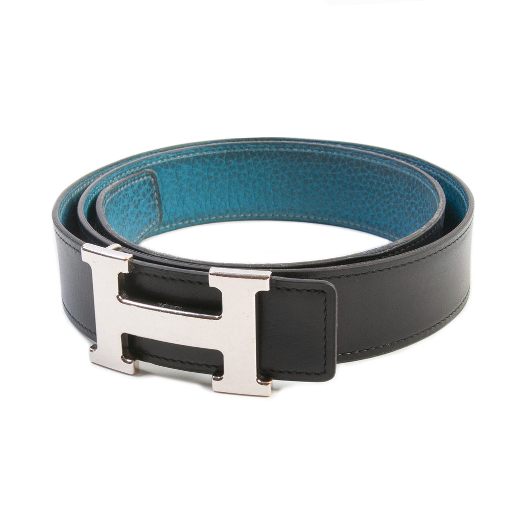 Hermes Black and Blue H Buckle Reversible Belt