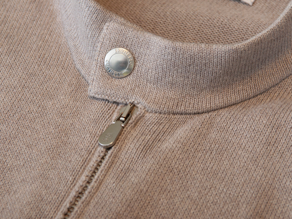 Brunello Cucinelli Light Brown Cotton Full Zip Sweater