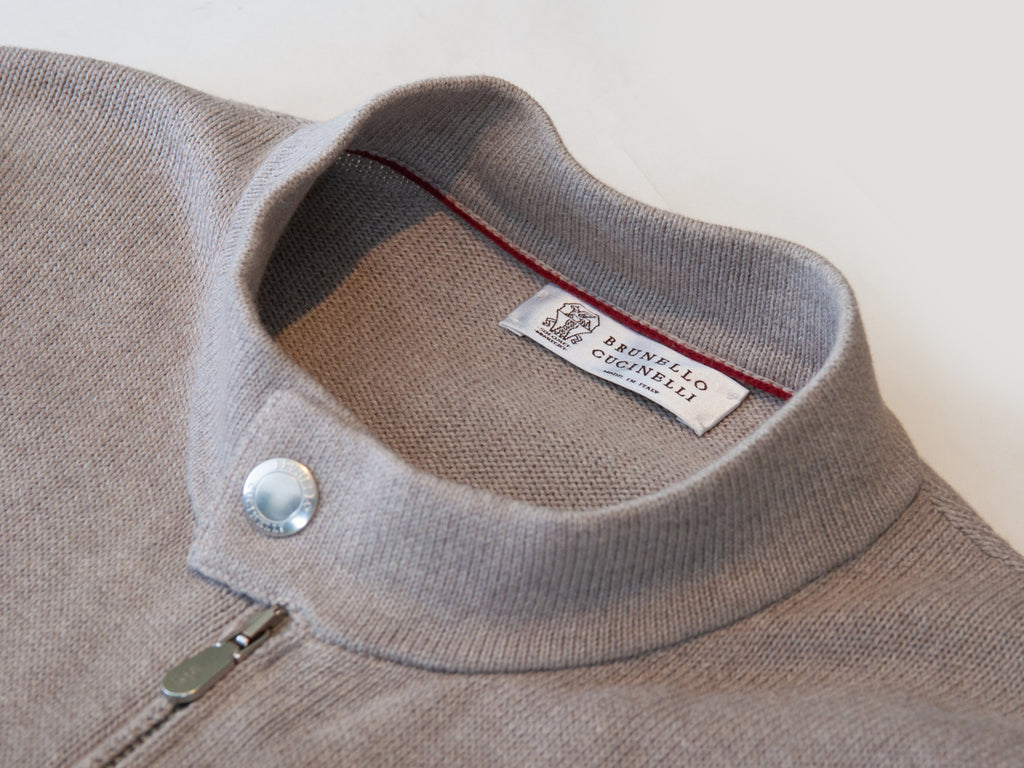 Brunello Cucinelli Light Brown Cotton Full Zip Sweater