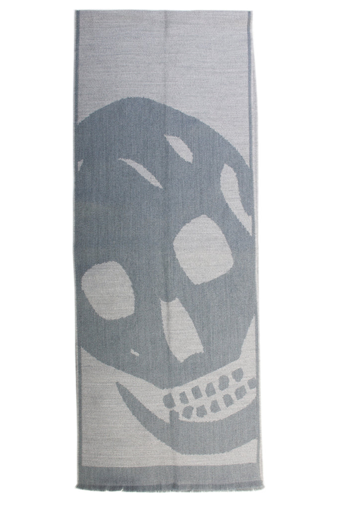 Alexander McQueen Gray Skull Patterned Wool Scarf
