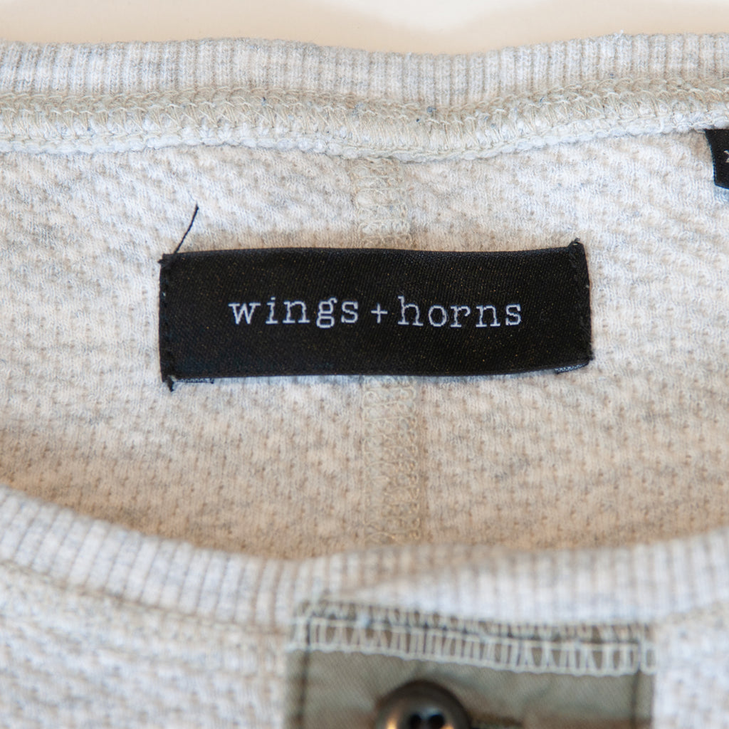 Wings + Horns Light Grey Waffle Knit Henley Shirt
