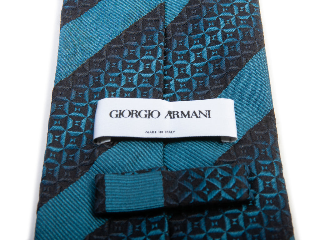 Giorgio Armani Blue on Black Patterned Stripe Tie