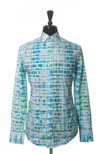 Robert Graham Bold Blue and Green Geometric Patterned Shirt