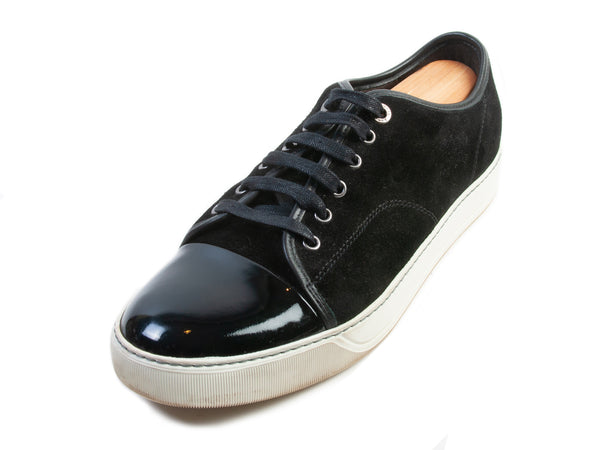 Lanvin Black Suede Patent Cap Toe Sneakers