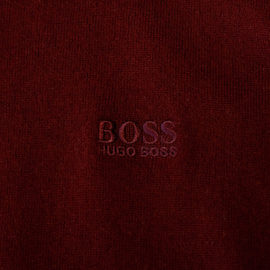 Hugo Boss Wine Red Bono-L Knit Collared Sweater