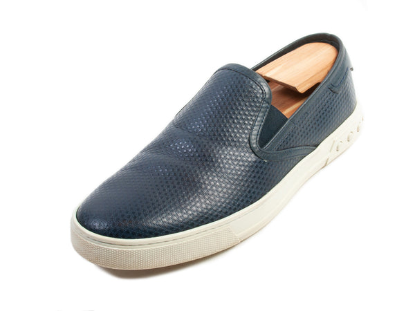 Tod’s Navy Blue Embossed Leather Sneakers