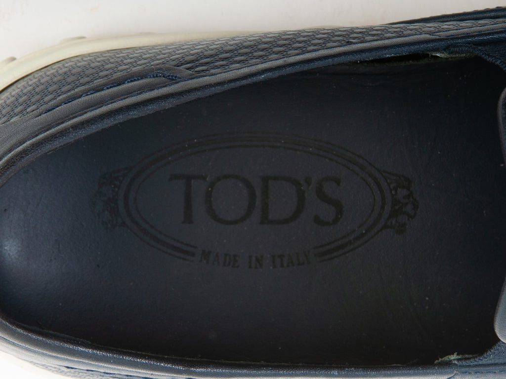 Tod’s Navy Blue Embossed Leather Sneakers