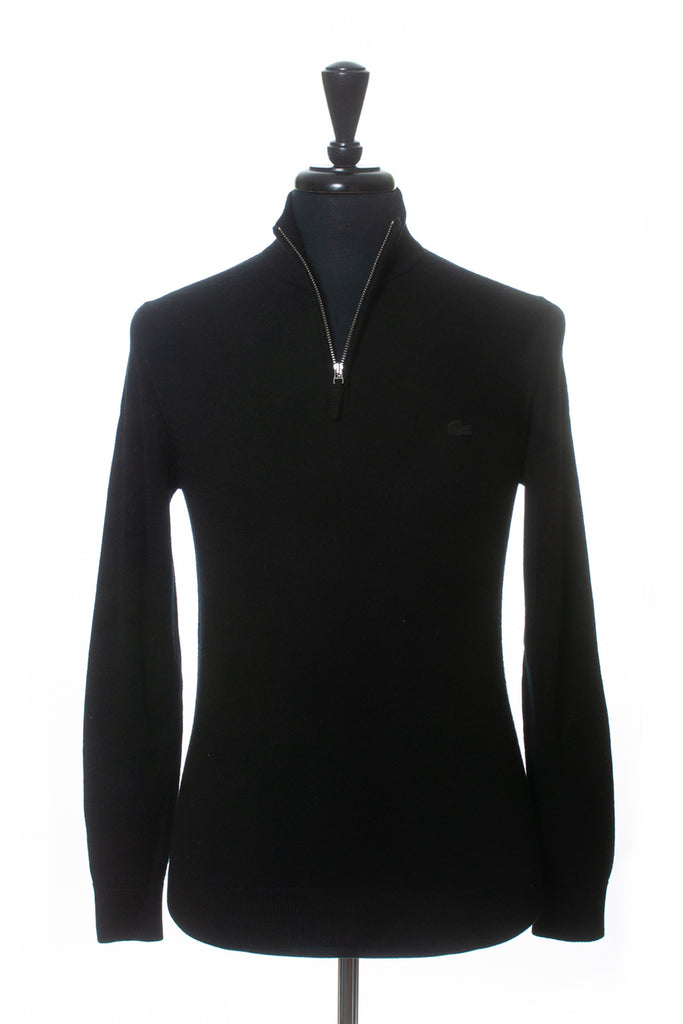 Lacoste Black Quarter Zip Merino Wool Sweater